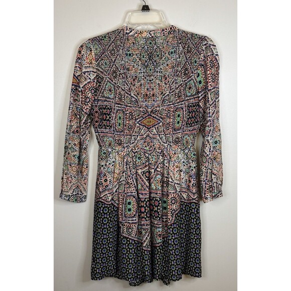 MAEVE Anthropologie Tiled Amethyst Mini Dress XS Petite Smocked Long Sleeve Boho - Picture 4 of 15